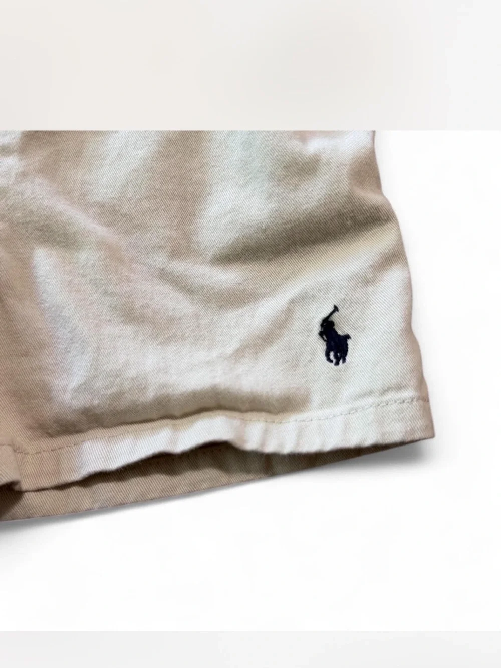 Ralph Lauren Baby Khaki Cotton Chino Shorts Navy Pony Size 9M Elastic Waist